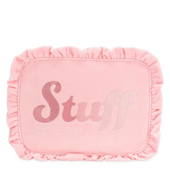 Stoney Clover Lane Sunburst Embroidered Velvet Ruffle Large Stuff Pouch in pink